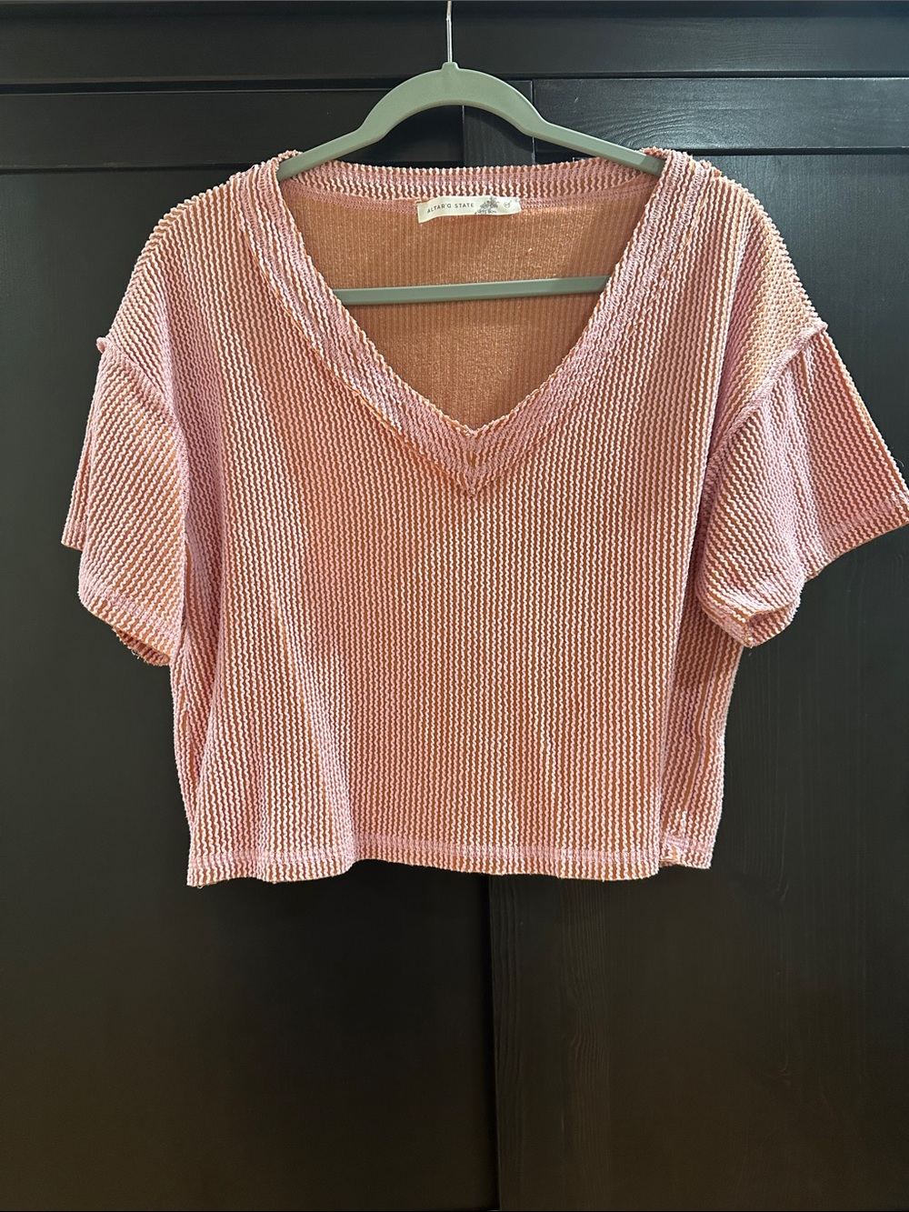 Altar'd State Blush Textured V-Neck Cropped Top
